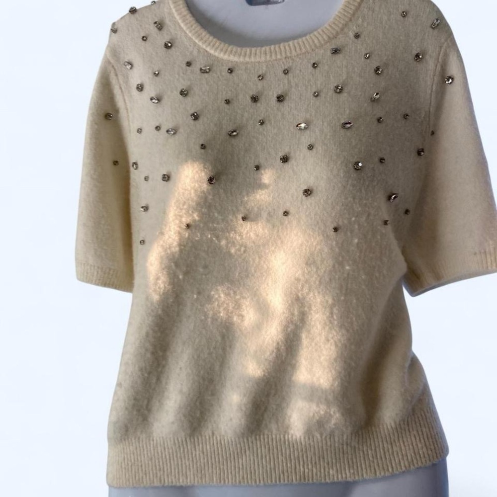 White short sleeve sweater with rhinestones Size M #glamour